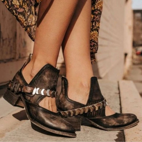 Freebird Blade ankle boots dark brown leather strappy cutout women's size 7 - Picture 10 of 10